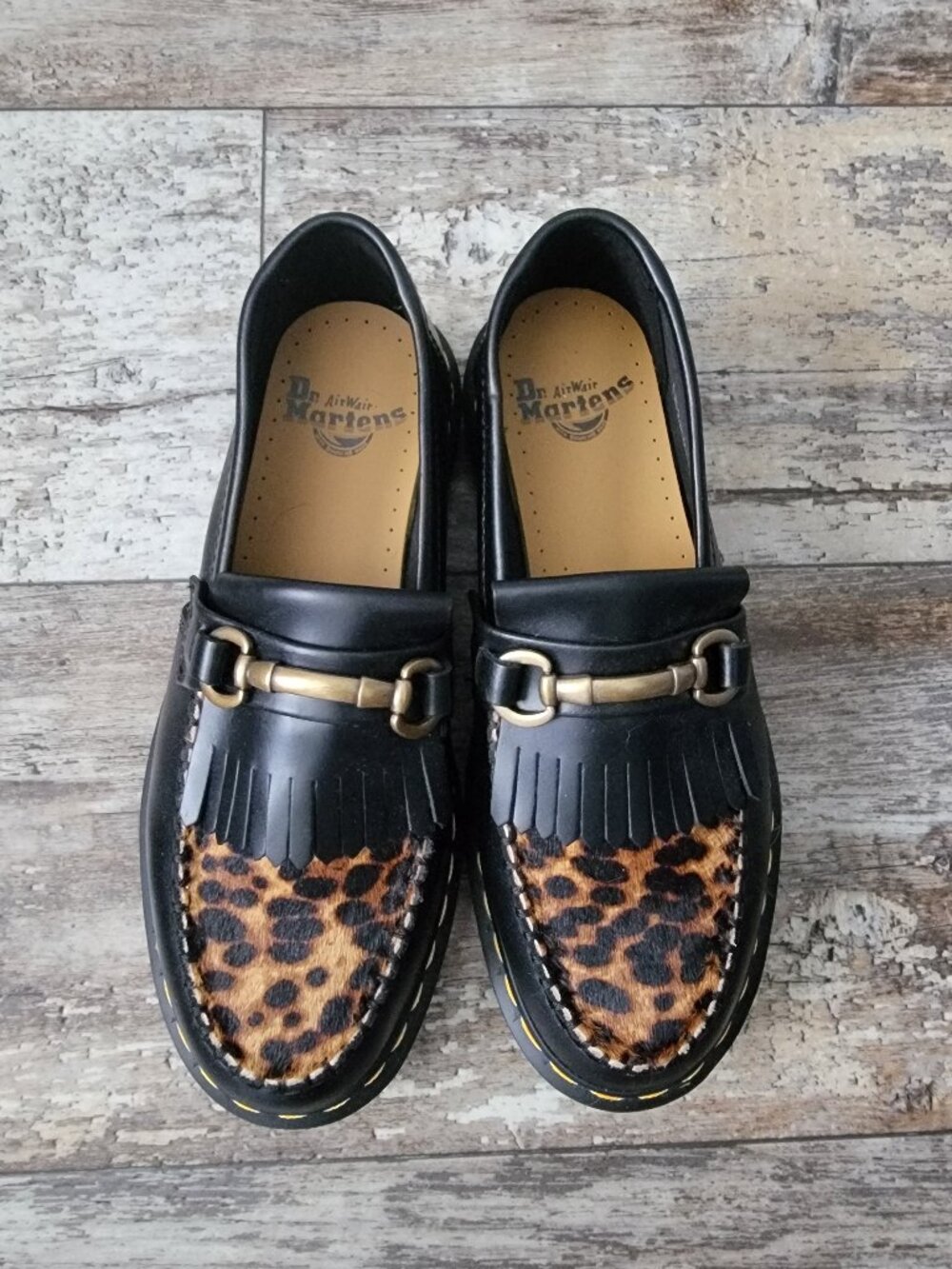 Dr. Martens Black Leather Loafers with Leopard Print